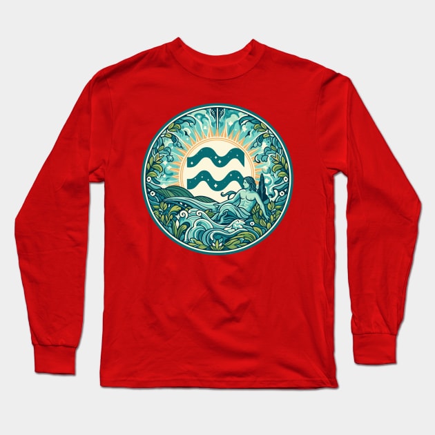 "Cosmic Uprising: Aquarius Euphoria"- Zodiac Horoscope Star Signs Long Sleeve T-Shirt by stickercuffs